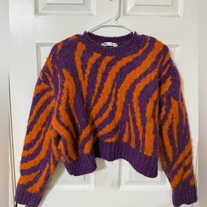 Zara Purple and Orange Striped Sweater